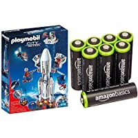 Playmobil - Cohete con plataforma de lanzamiento (61950) y 8 pilas recargables AA de Amazon Basics